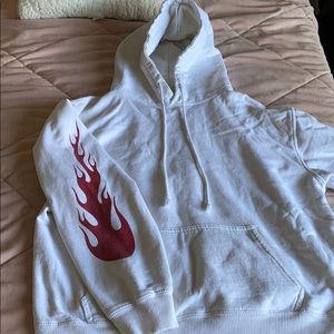 White John Galt hoodie with flames
